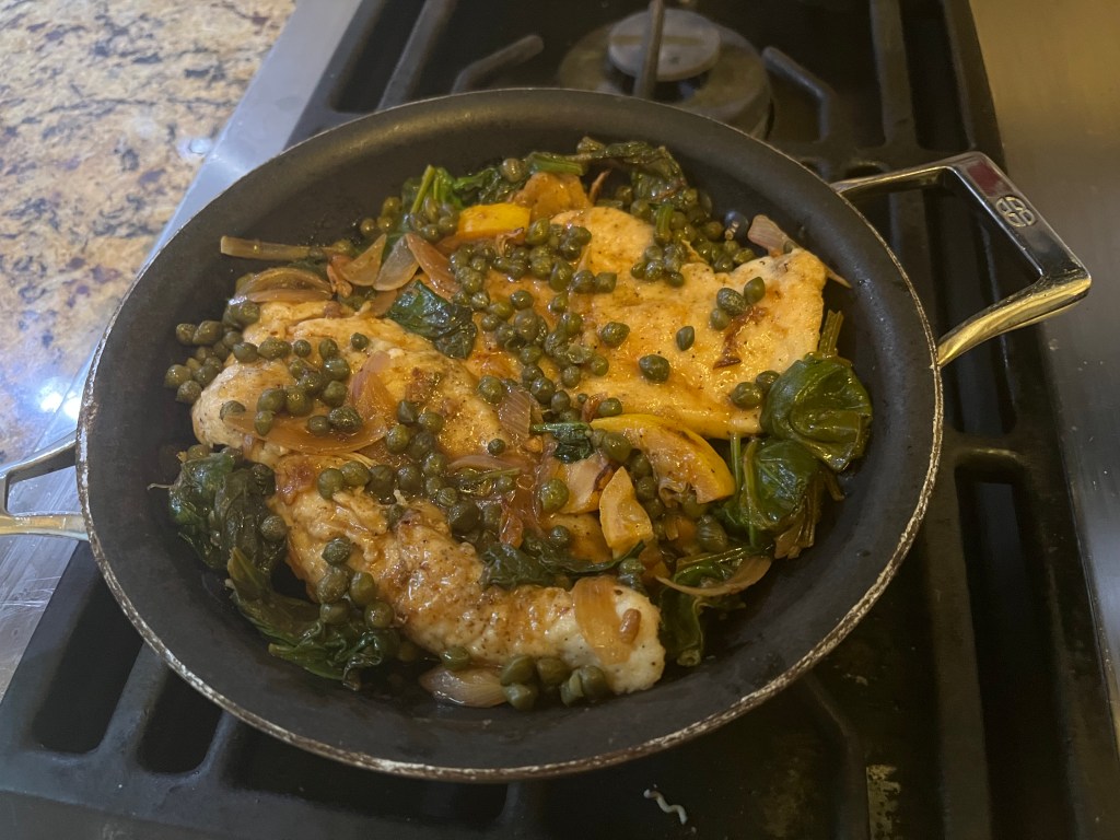 Chicken Piccata with Capers Farmed from the Aeolian Island of Salina and Sauteed&nbsp;Spinach